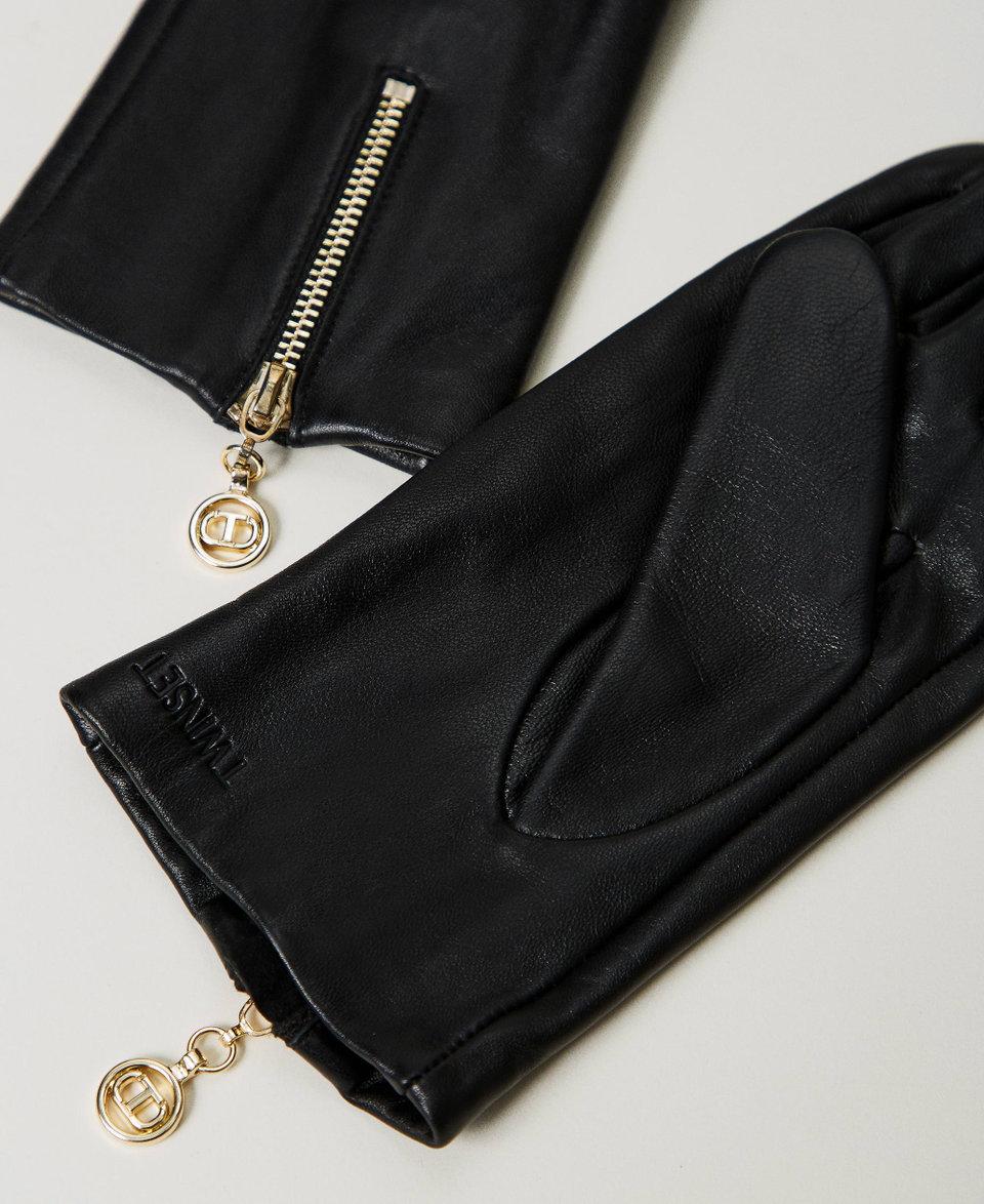 Twin Set Guanti in pelle con zip e Oval T Negozio online di fabbrica