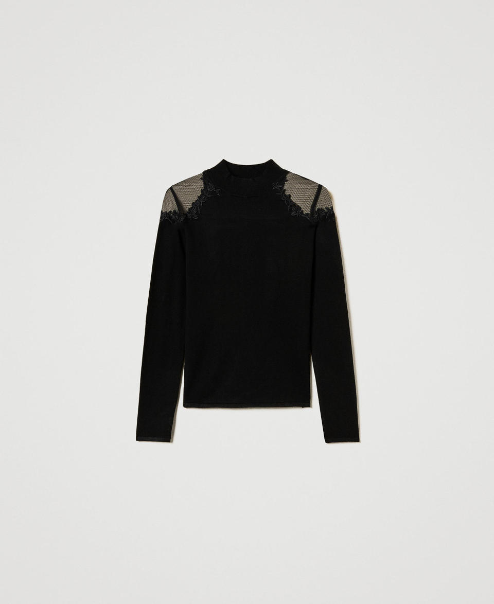 Twin Set Maglia lupetto con tulle e ricamo Offerta esclusiva