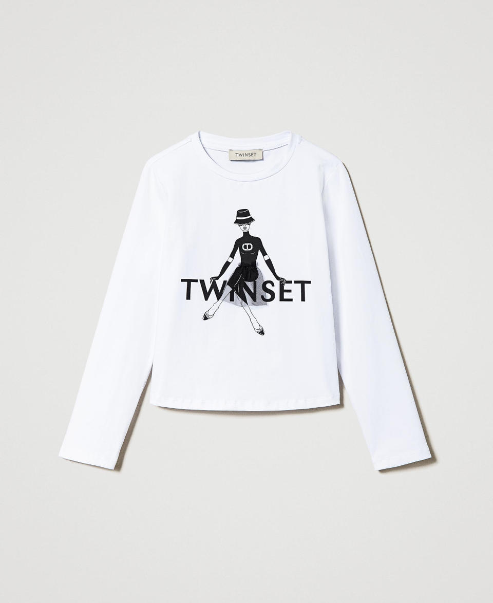 Twin Set T-shirt con stampa logo e glitter Offerta temporanea