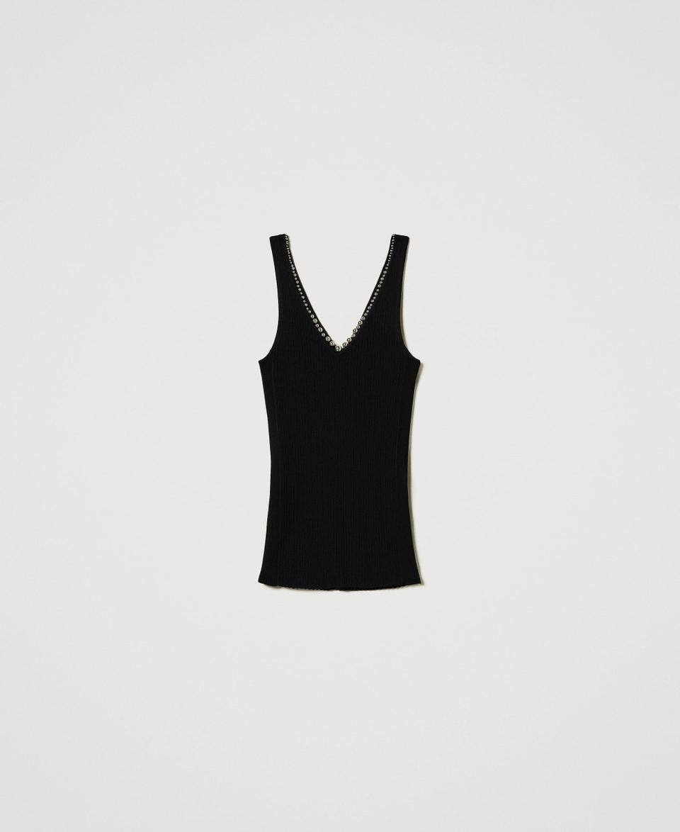 Twin Set Top in maglia a costine con perline Ultimi due giorni