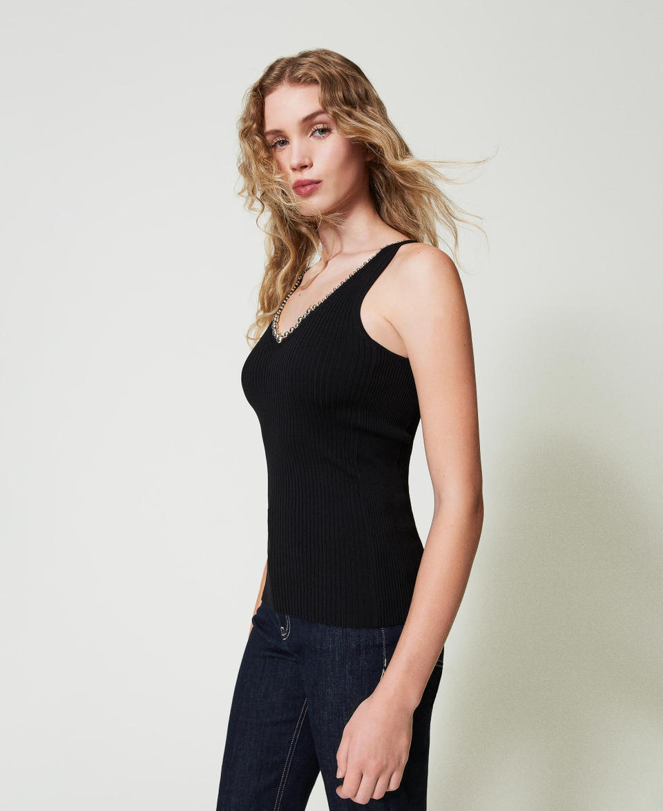 Twin Set Top in maglia a costine con perline Ultimi due giorni
