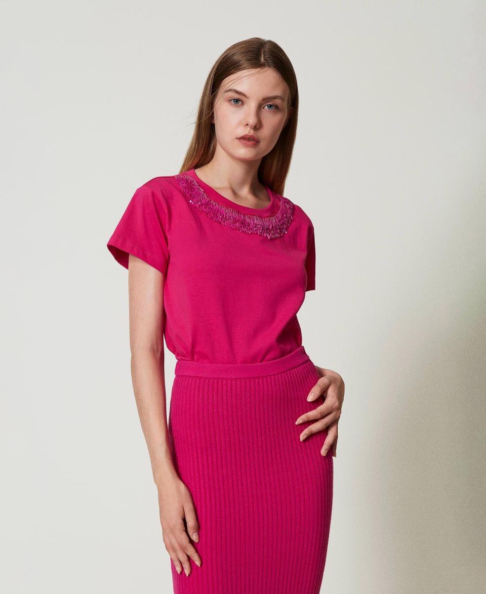 Twin Set T-shirt con frange ricamate Super sconto