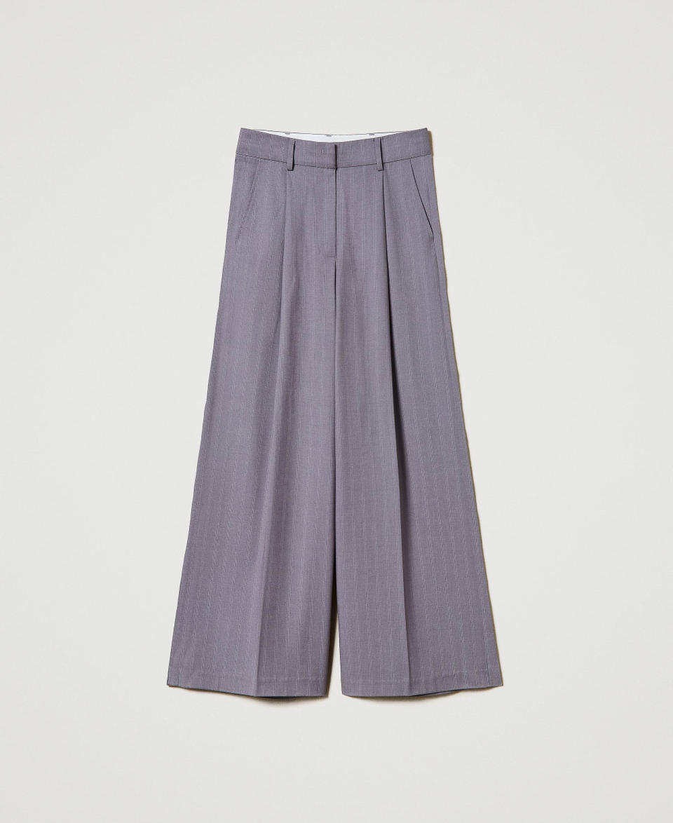 Twin Set Pantaloni wide leg gessati con risvolto Novità