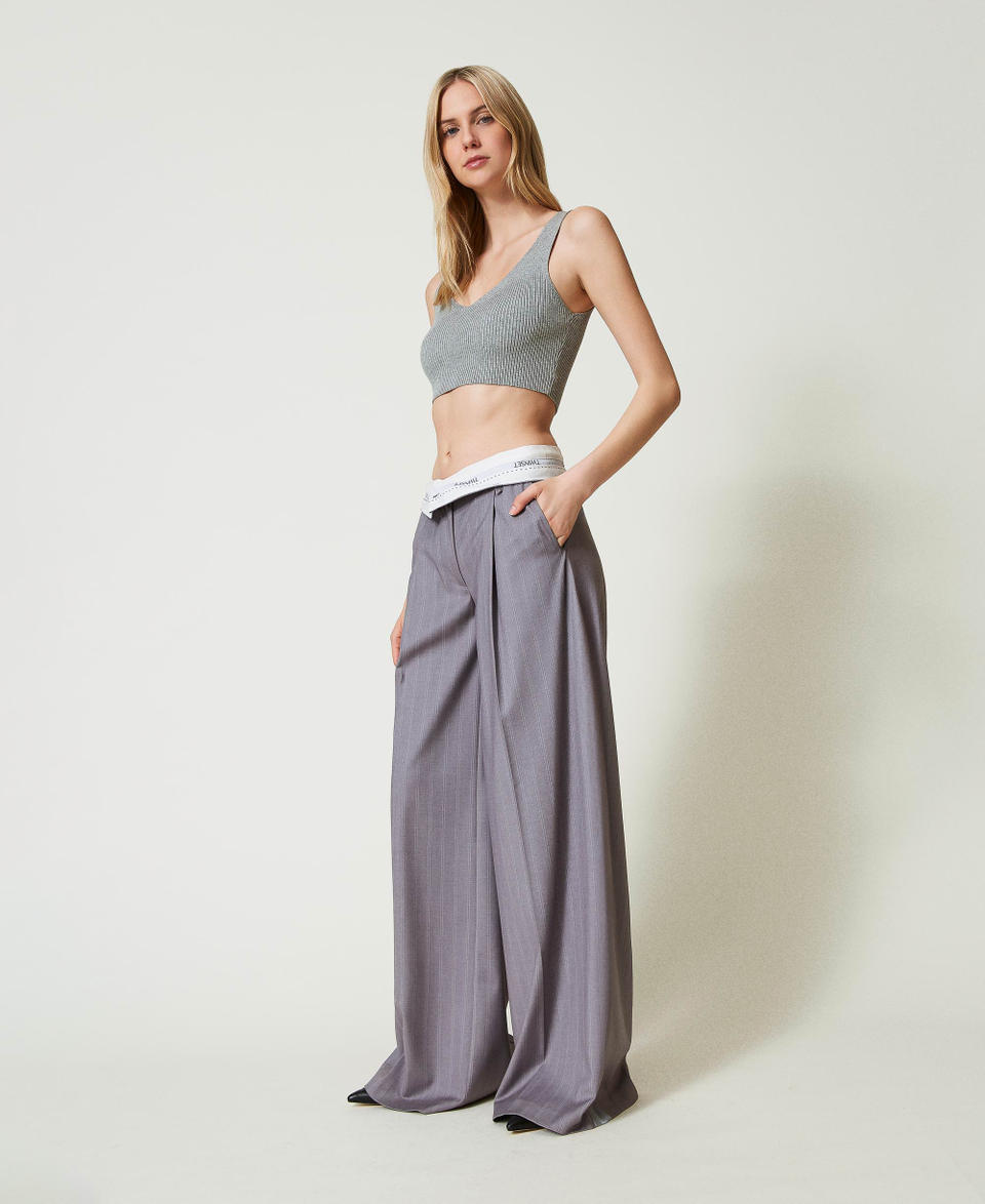 Twin Set Pantaloni wide leg gessati con risvolto Novità