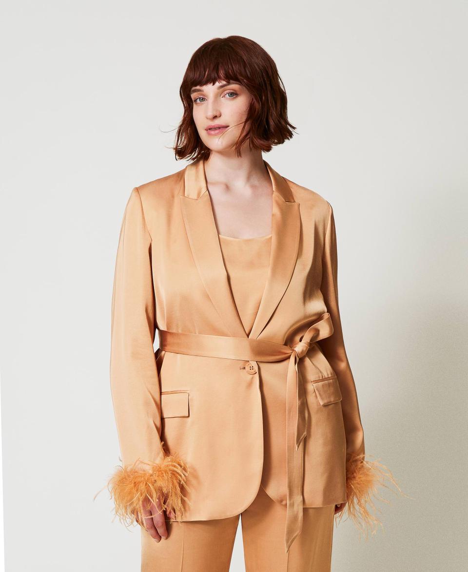 Twin Set Giacca blazer in raso con piume Vendita Calda