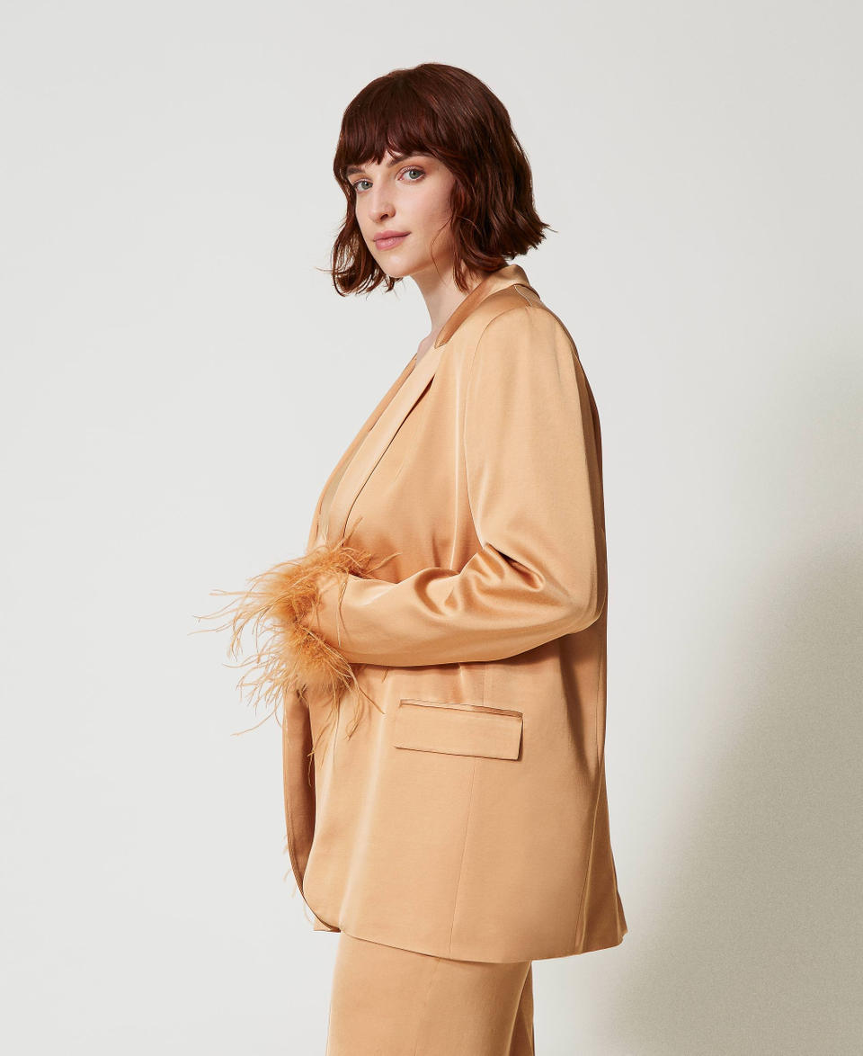 Twin Set Giacca blazer in raso con piume Vendita Calda