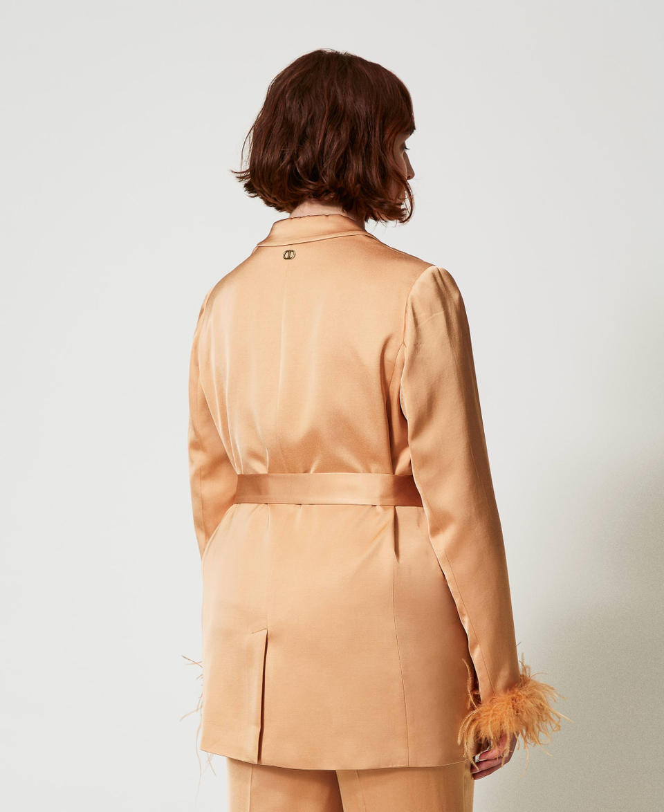 Twin Set Giacca blazer in raso con piume Vendita Calda