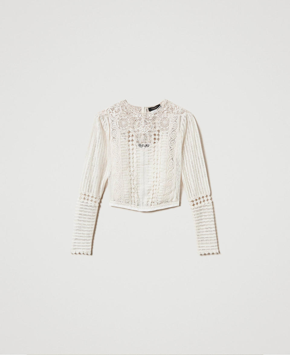 Twin Set Blusa in mussola con pizzo e ricami Comprare a buon mercato