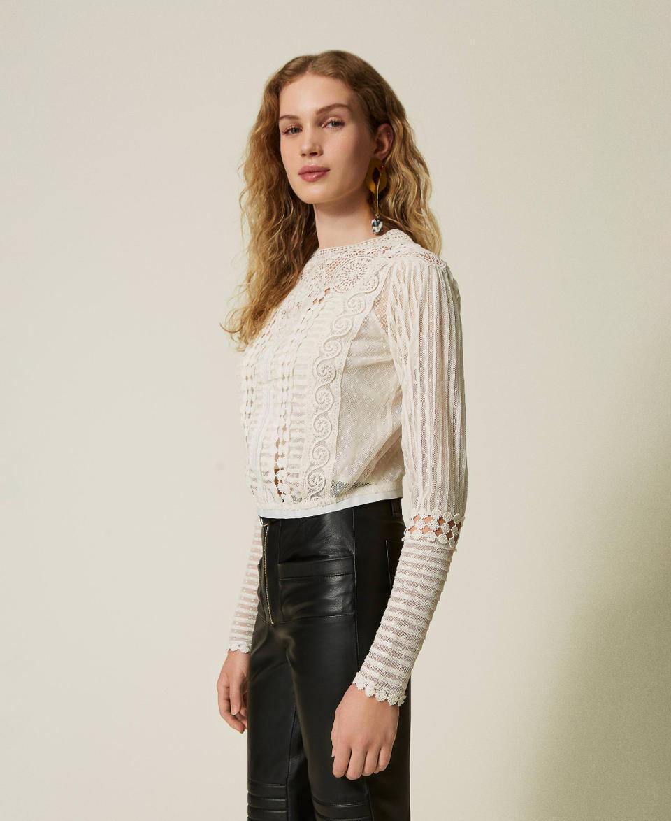 Twin Set Blusa in mussola con pizzo e ricami Comprare a buon mercato