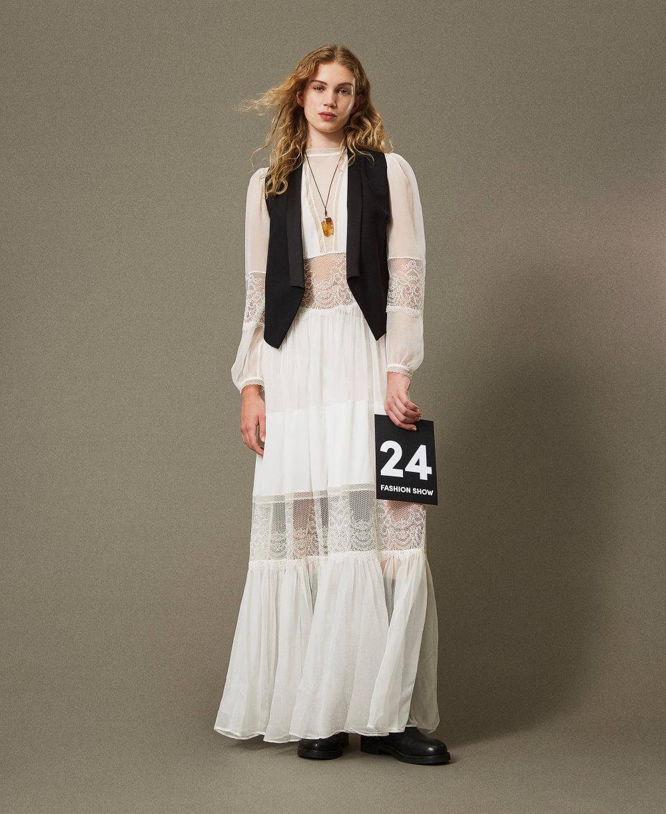 Twin Set Abito in creponne di seta con pizzo Flash Sale