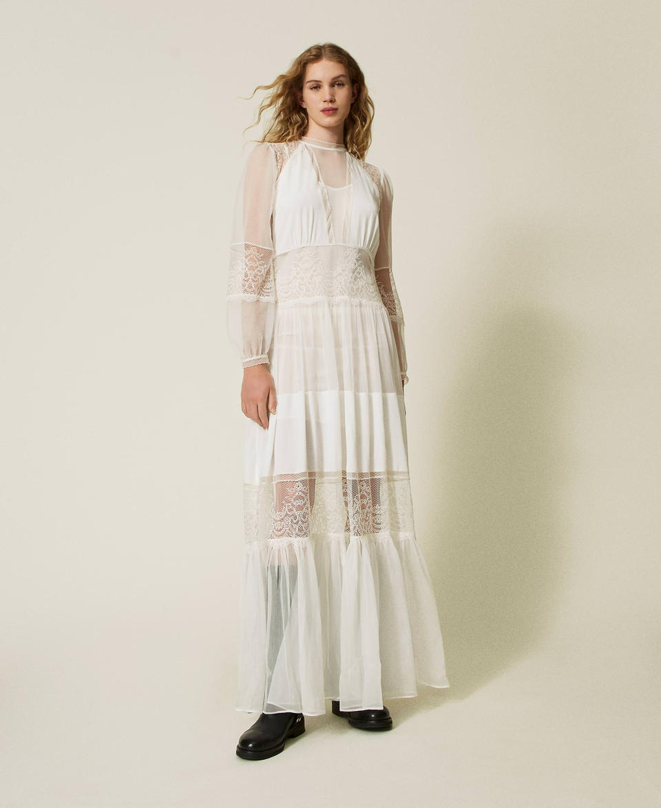 Twin Set Abito in creponne di seta con pizzo Flash Sale