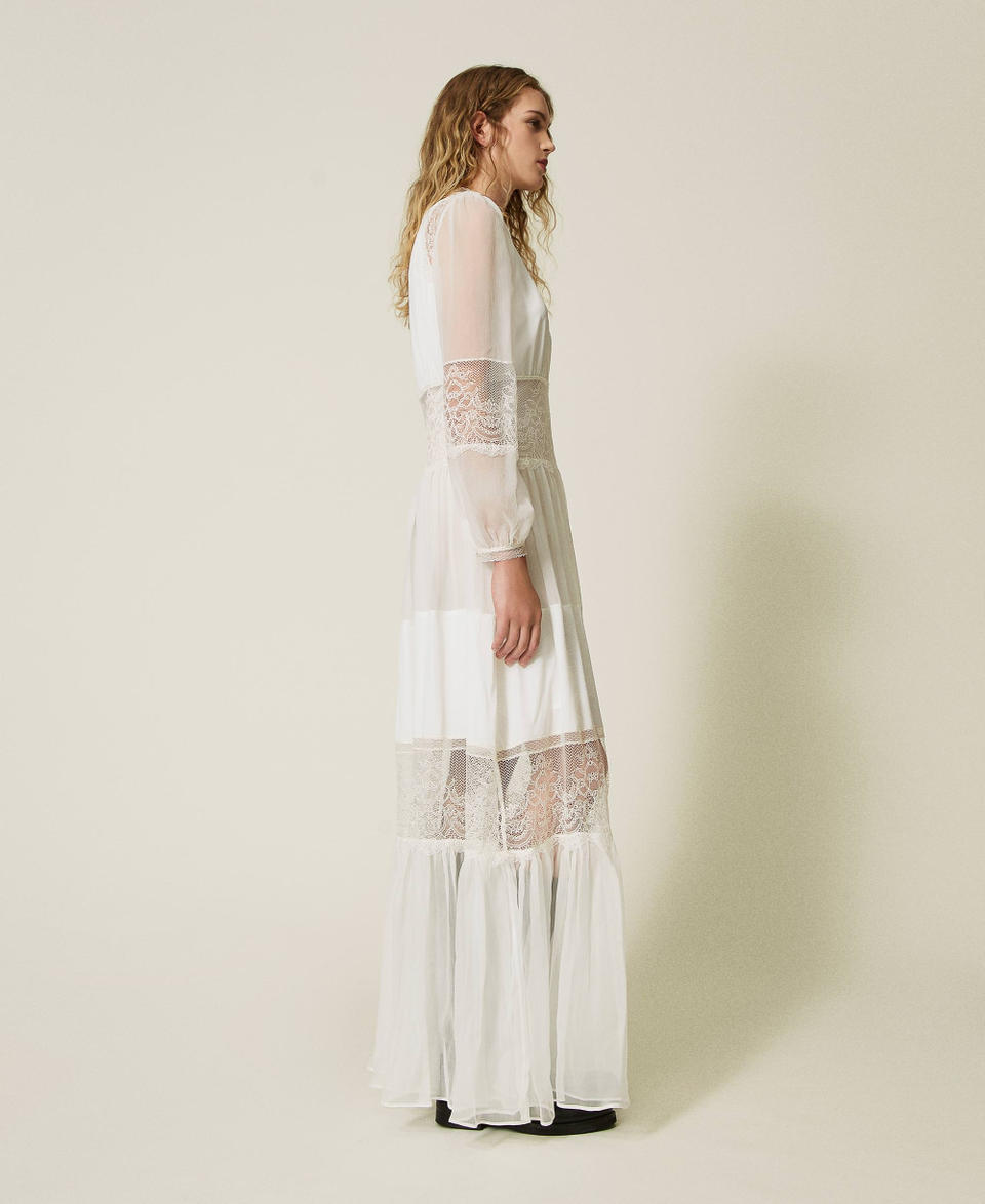 Twin Set Abito in creponne di seta con pizzo Flash Sale