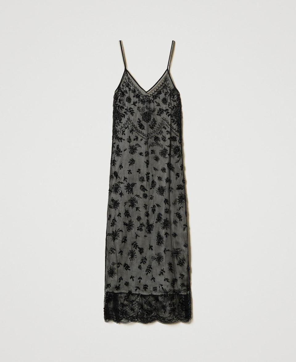 Twin Set Abito longuette in tulle con ricamo a mano Shopping online
