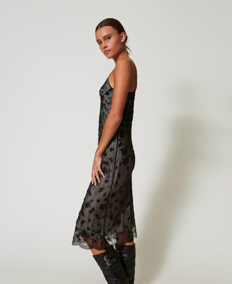 Twin Set Abito longuette in tulle con ricamo a mano Shopping online