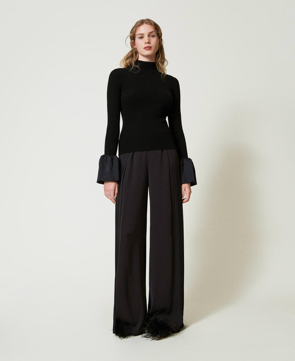Twin Set Pantaloni a palazzo in georgette plissé Offerta natalizia