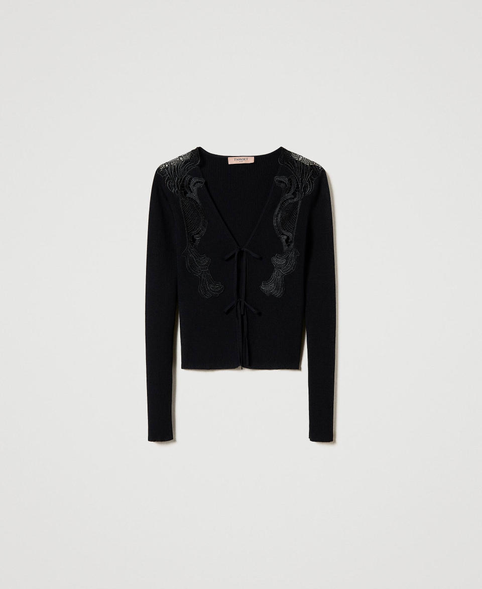 Twin Set Cardigan con laccetti e pizzo Offerta temporanea