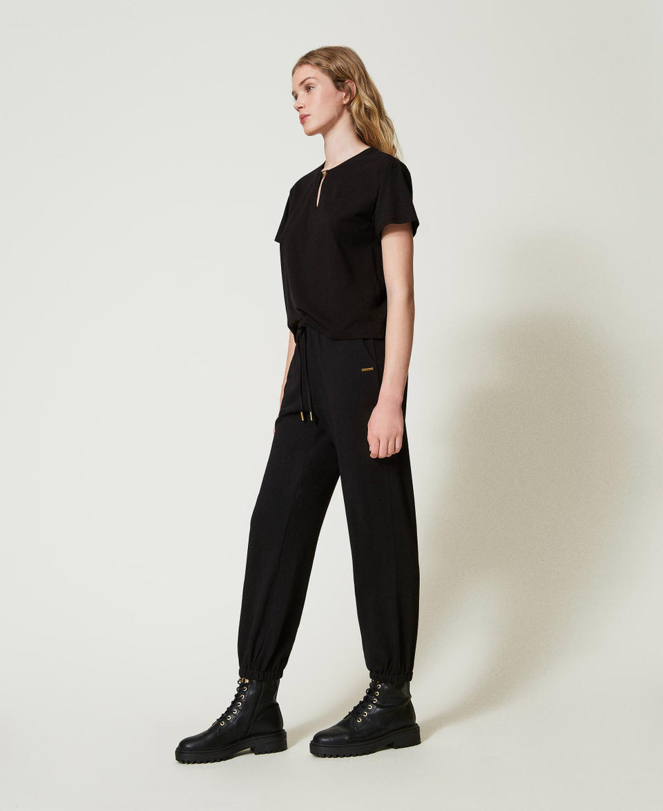 Twin Set Pantaloni joggers in felpa con raso Lightning offer