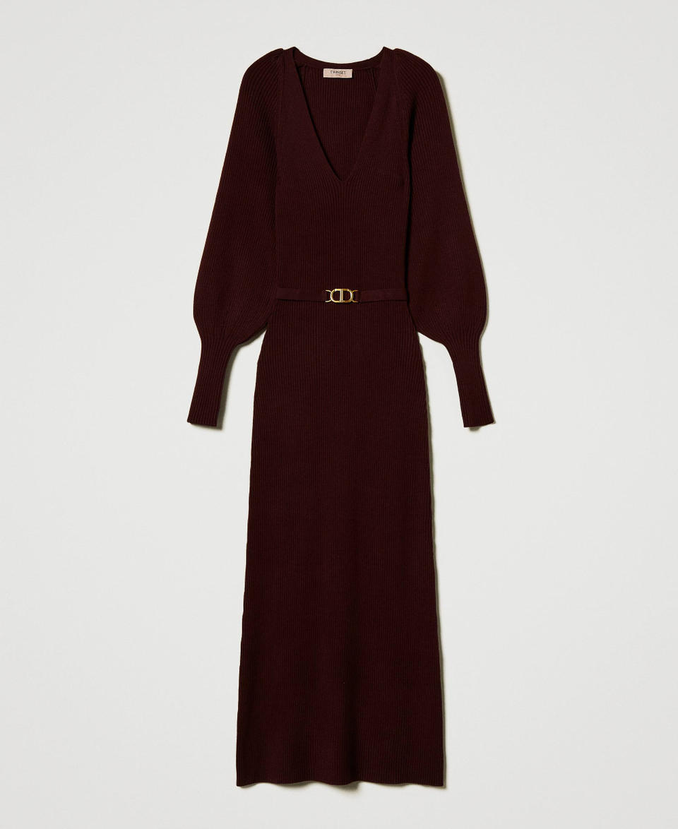 Twin Set Abito lungo in maglia a costine con cintura Liquidazione