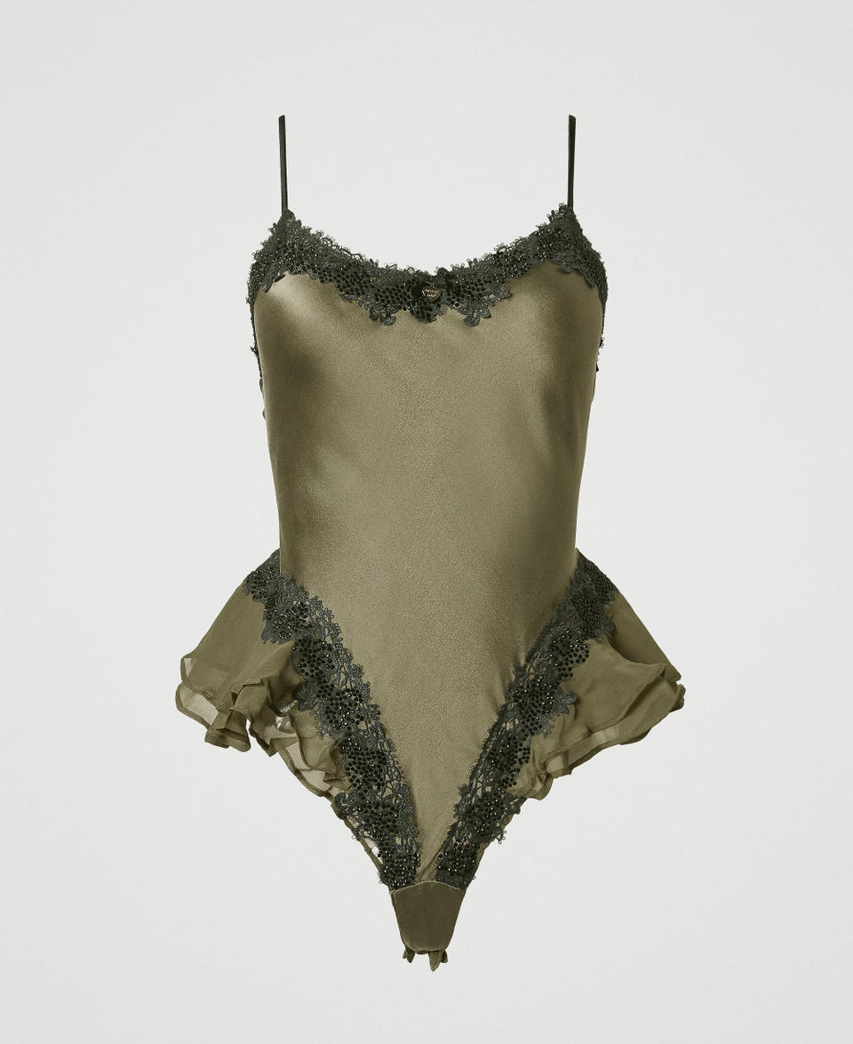 Twin Set Body in seta con macramè e strass Enormi risparmi