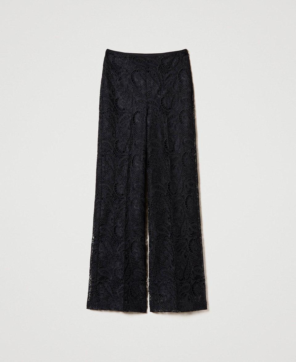 Twin Set Pantaloni wide leg in pizzo macramè Promozione temporanea