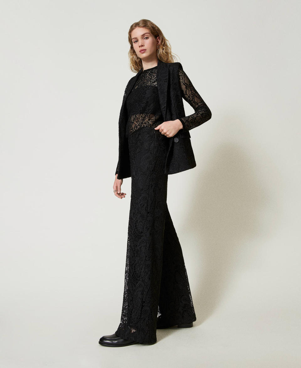 Twin Set Pantaloni wide leg in pizzo macramè Promozione temporanea