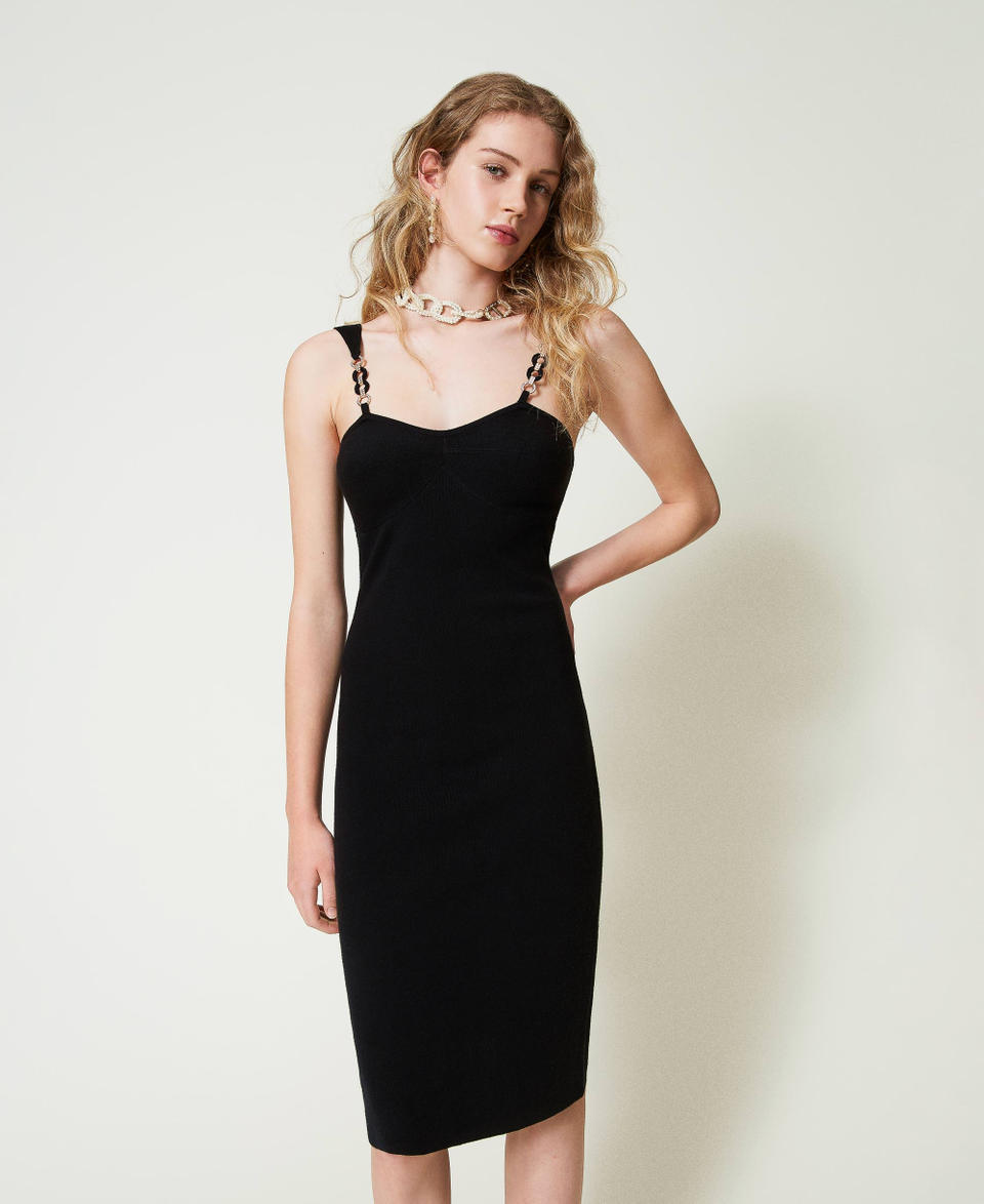 Twin Set Abito longuette in maglia con spalline bijoux Limitato a 3 giorni