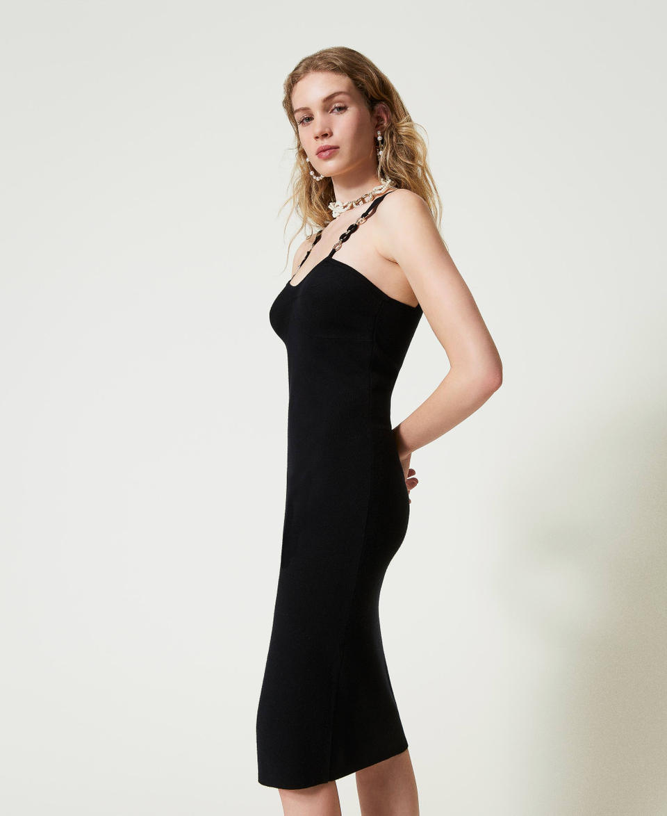 Twin Set Abito longuette in maglia con spalline bijoux Limitato a 3 giorni