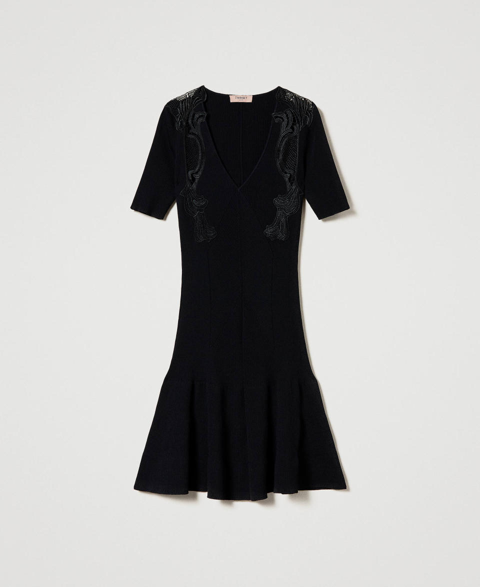 Twin Set Abito corto in maglia con pizzo Esporta salva
