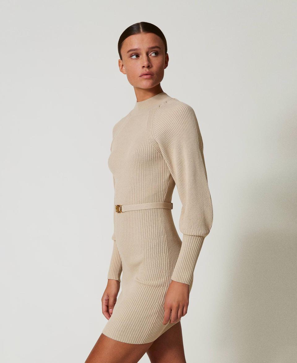 Twin Set Abito corto in maglia a costine con cintura Sconti questo mese