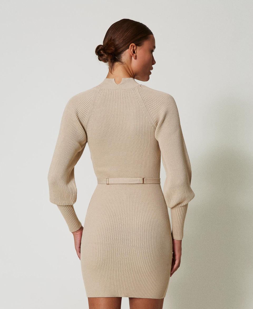 Twin Set Abito corto in maglia a costine con cintura Sconti questo mese