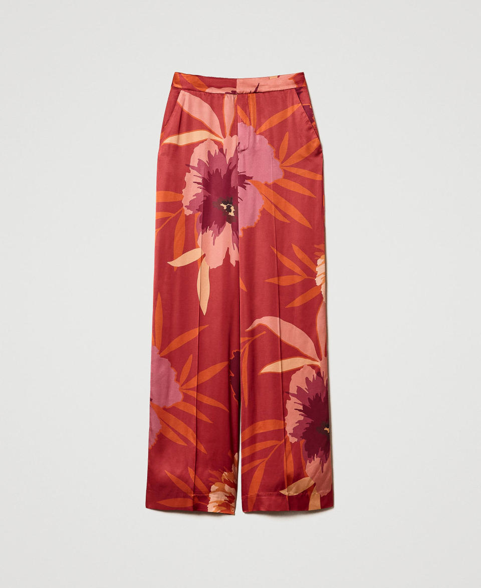 Twin Set Pantaloni wide leg in raso a fiori Qualità