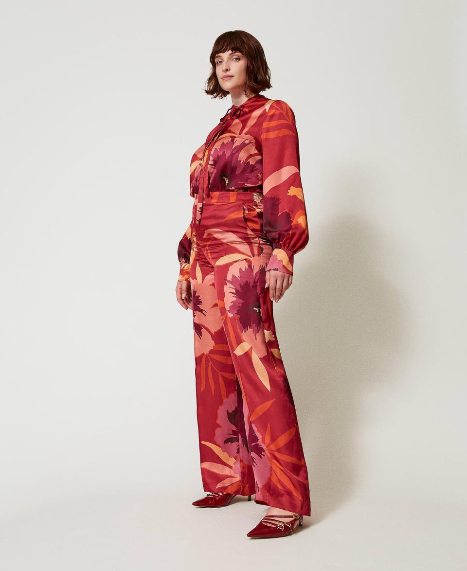 Twin Set Pantaloni wide leg in raso a fiori Qualità