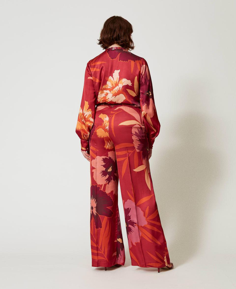 Twin Set Pantaloni wide leg in raso a fiori Qualità
