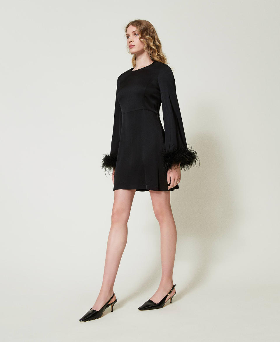 Twin Set Abito corto in raso con piume Outlet
