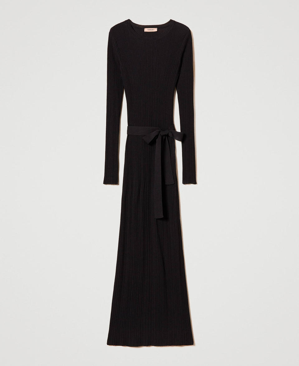 Twin Set Abito lungo in maglia a costine con cut-out Vendita Calda