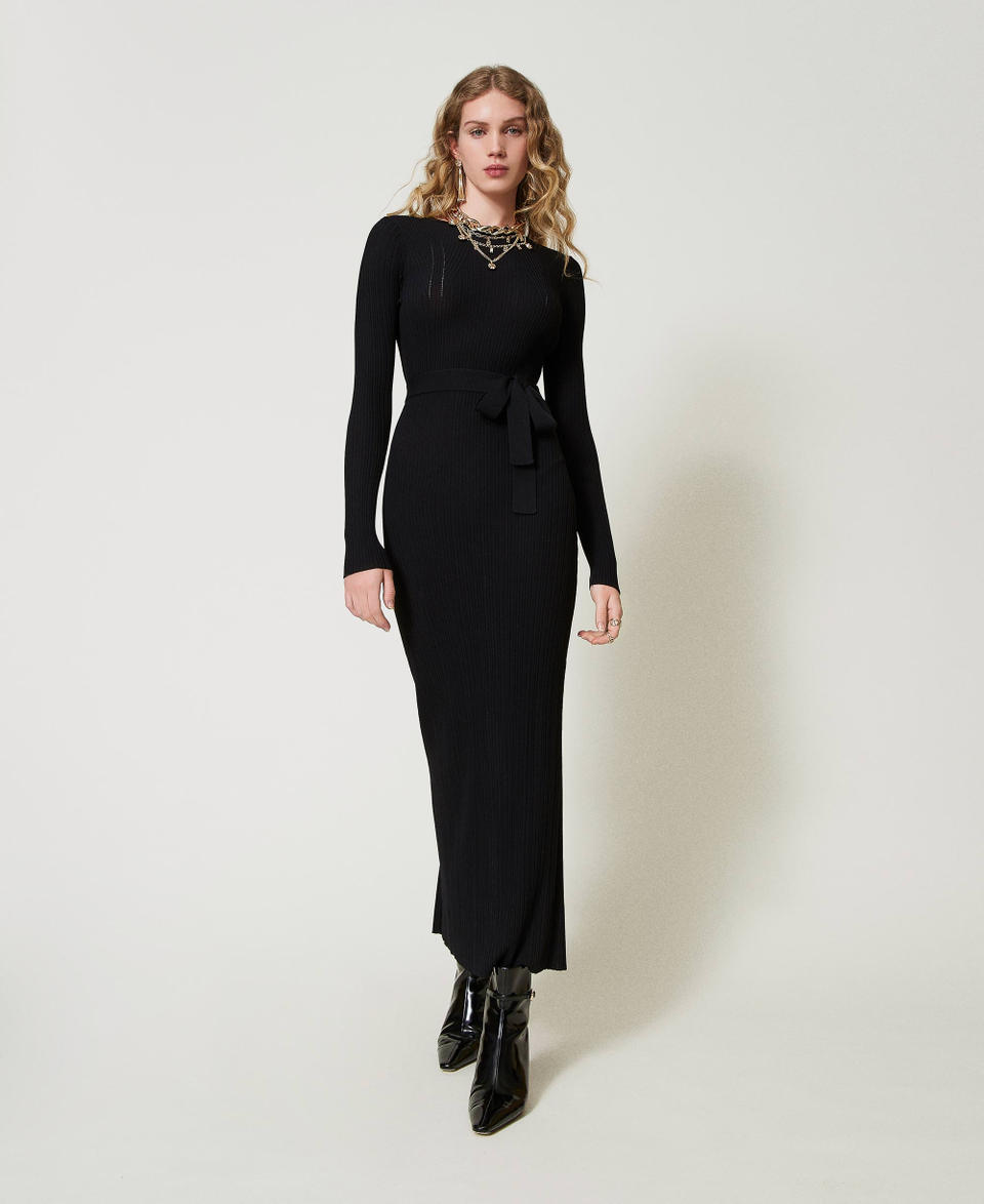 Twin Set Abito lungo in maglia a costine con cut-out Vendita Calda