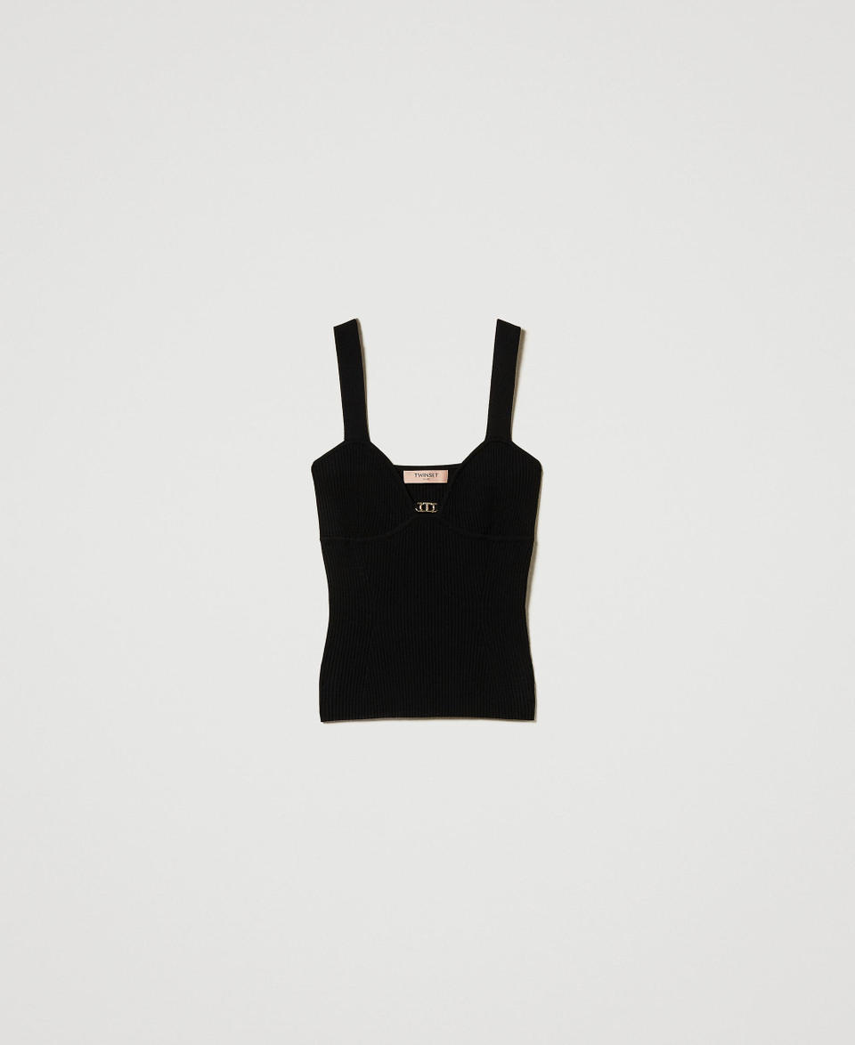 Twin Set Top fitted in maglia con logo Oval T Vendita Economica