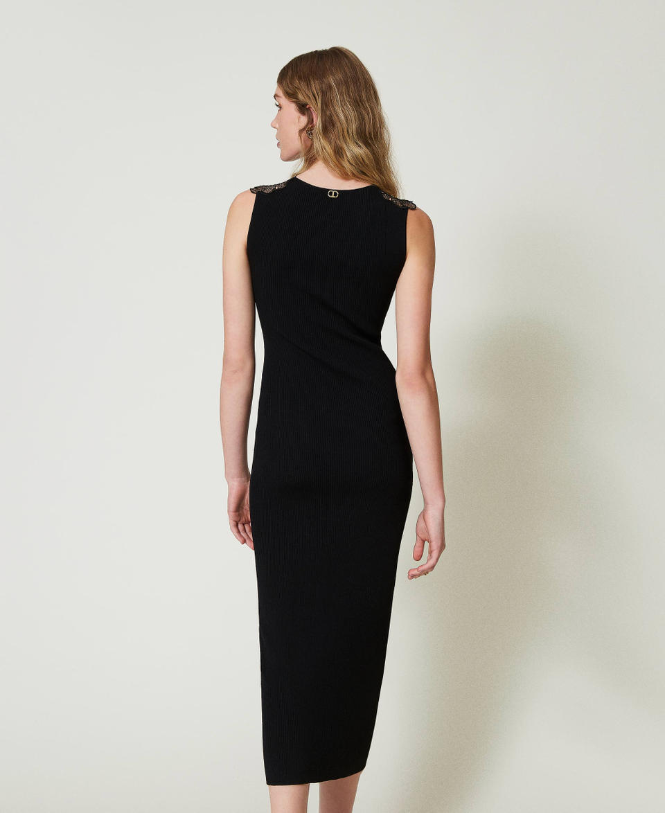 Twin Set Abito lungo in maglia con pizzo Saldi Di Fabbrica