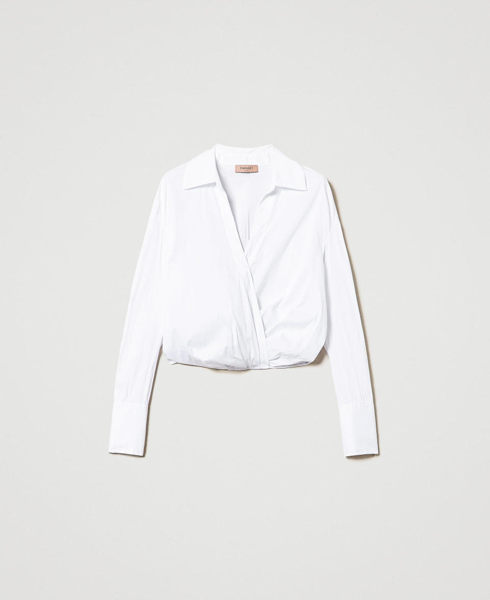 Twin Set Blusa in popeline con incrocio Moda