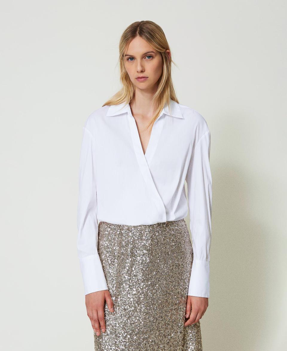 Twin Set Blusa in popeline con incrocio Moda