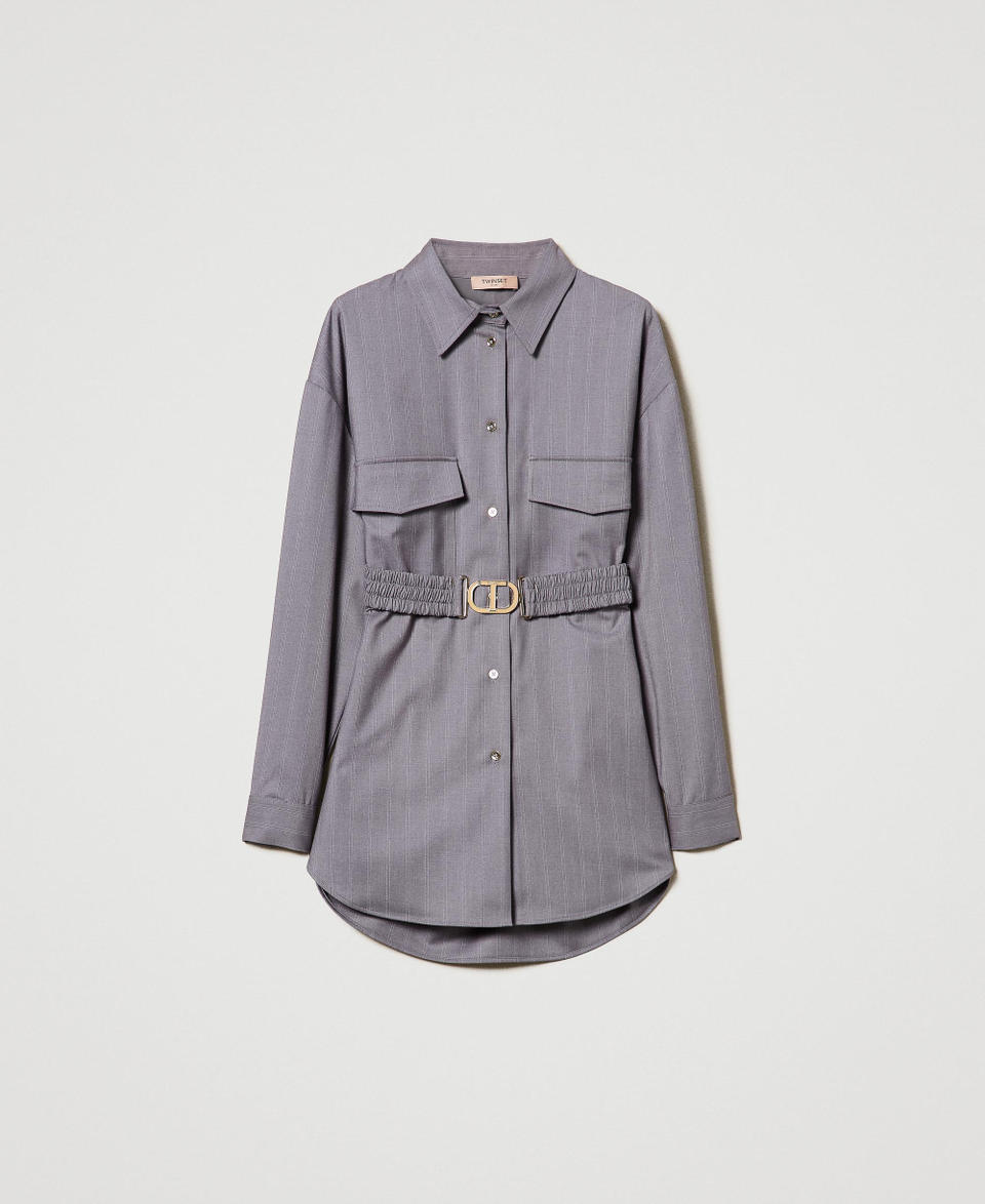 Twin Set Maxi camicia gessata con cintura Offerta esclusiva
