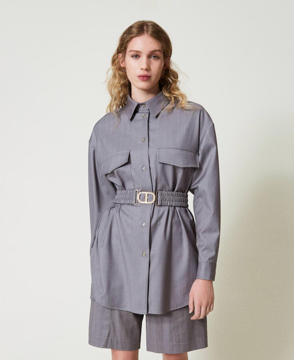 Twin Set Maxi camicia gessata con cintura Offerta esclusiva