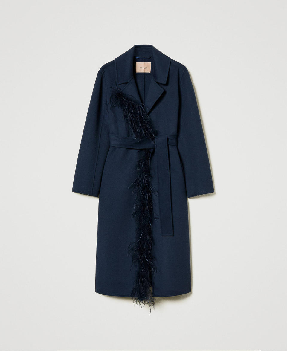 Twin Set Cappotto in panno double misto lana con piume Offerta migliore