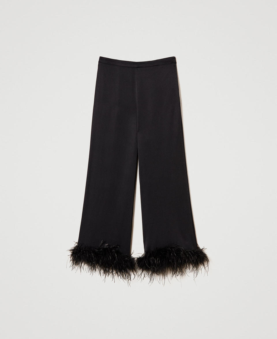 Twin Set Pantaloni in raso con piume Online Outlet