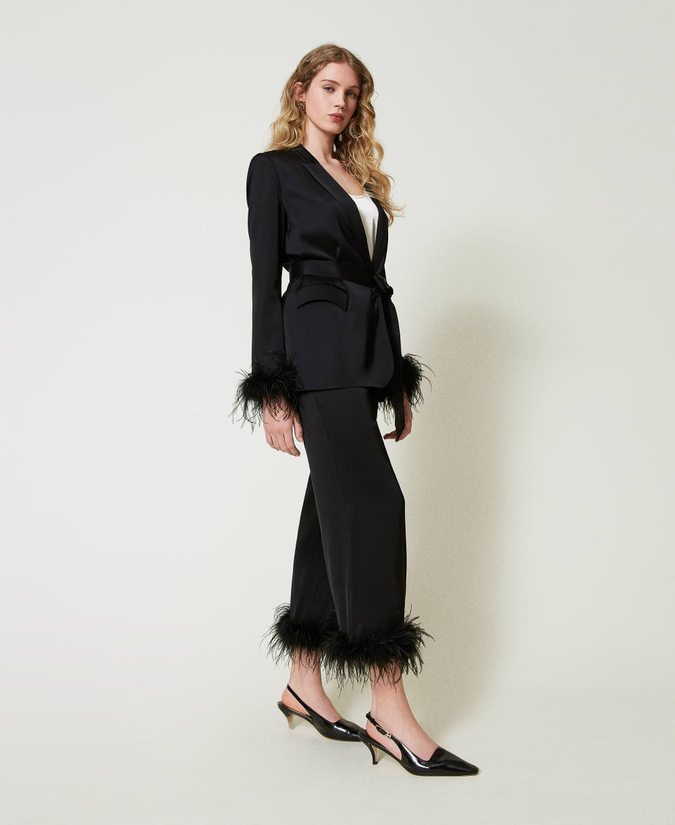 Twin Set Pantaloni in raso con piume Online Outlet