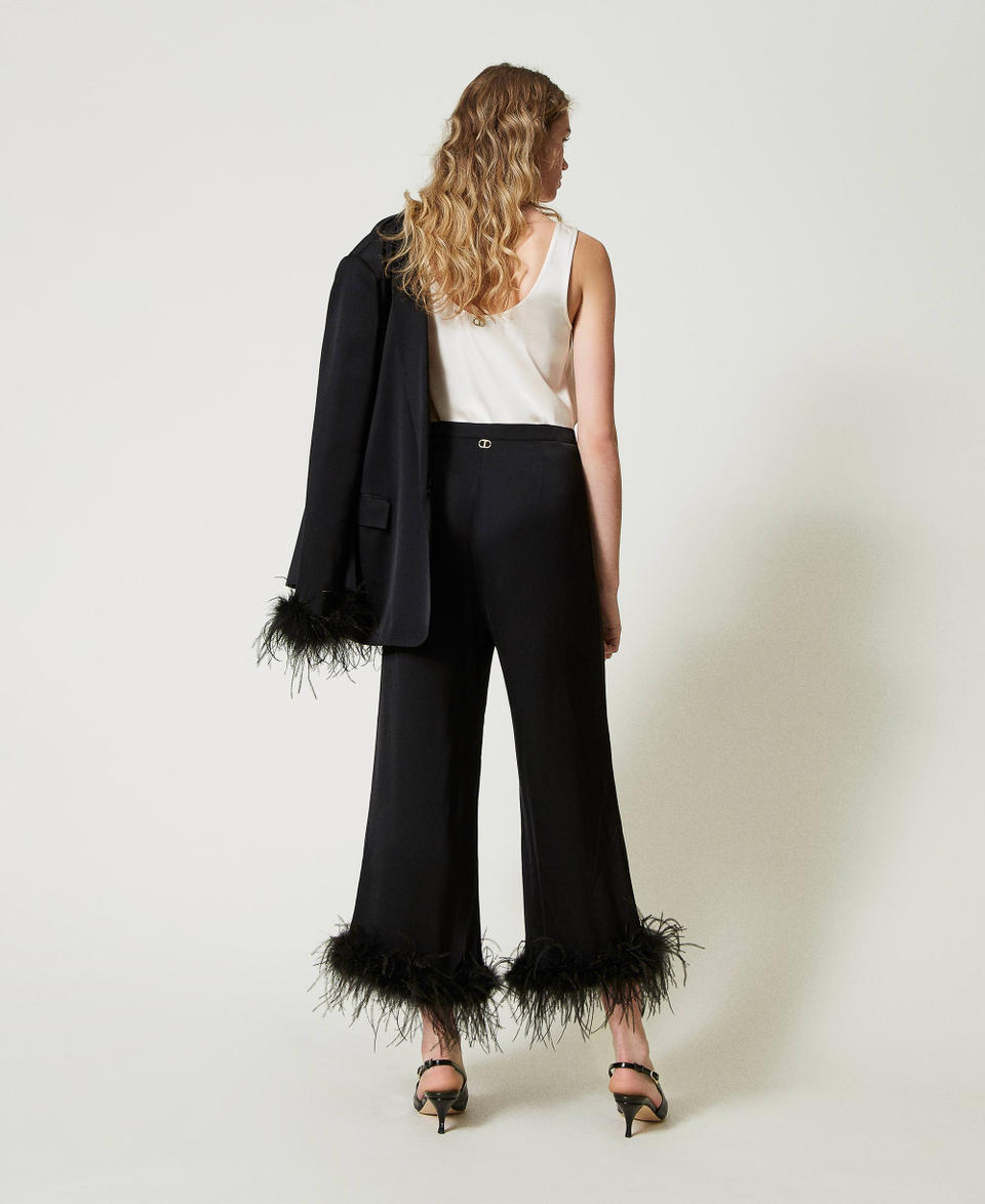 Twin Set Pantaloni in raso con piume Online Outlet