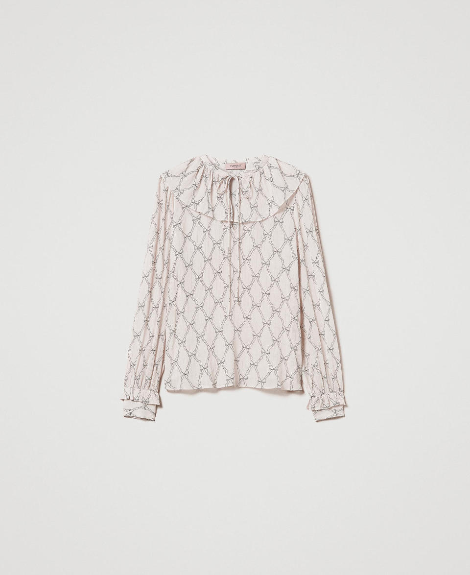 Twin Set Blusa in creponne con stampa fiocchi Rilascio limitato