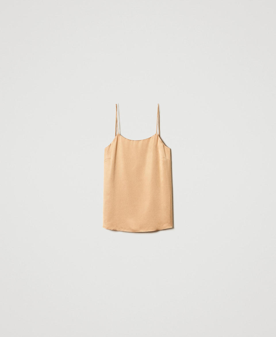 Twin Set Top in raso con scollo dritto Ultimi tre giorni