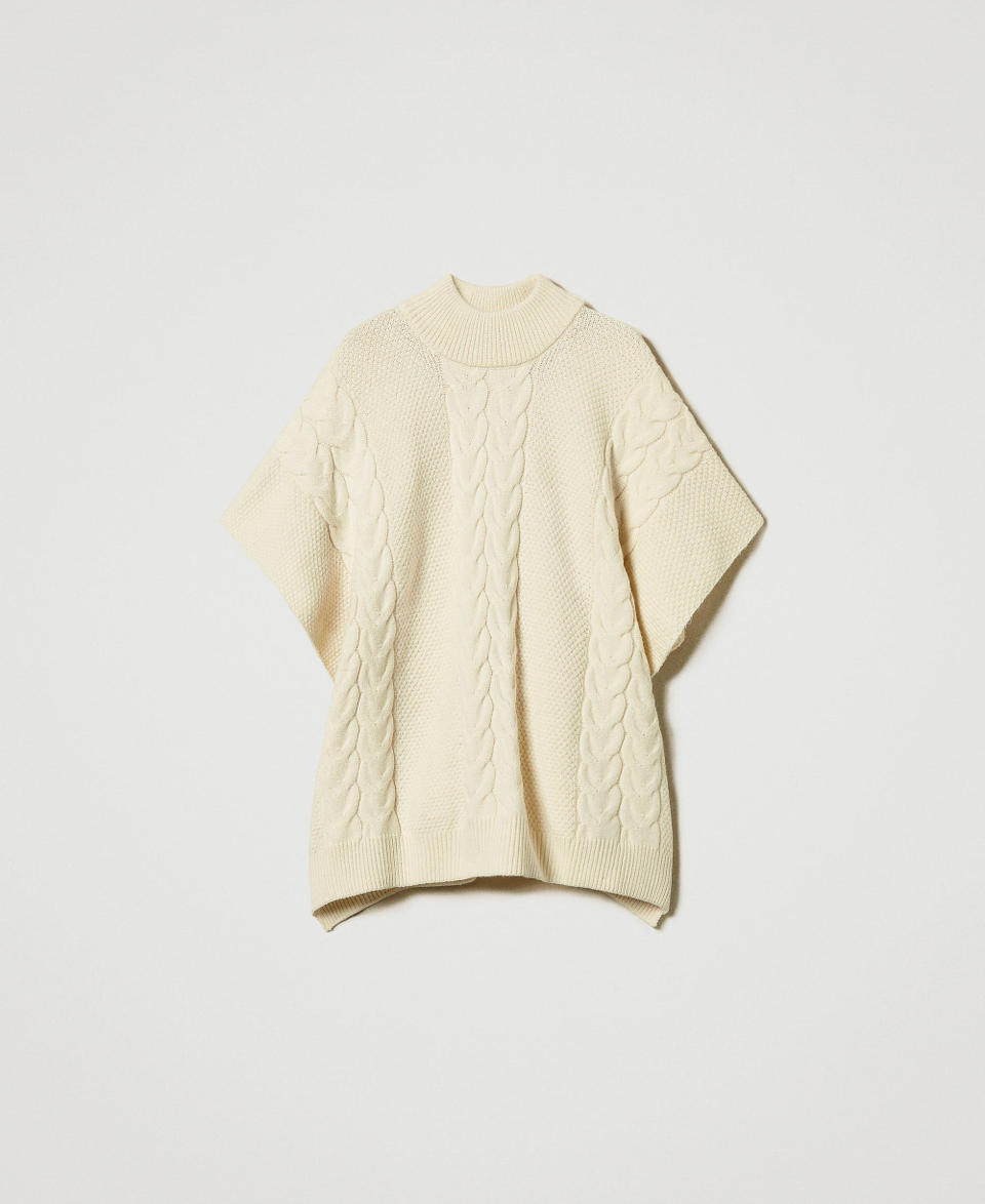Twin Set Poncho in maglia con trecce Ultimo giorno