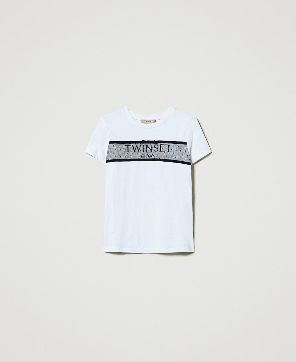 Twin Set T-shirt con balza in tulle e ricamo logo Fino al 60% di sconto